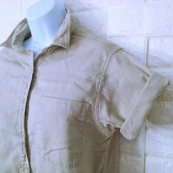 Vintage 80s L.L. Bean Coolweave Shirt Top Lady-M Cotton ButtonUp SSL Vents Tan - Picture 5 of 16